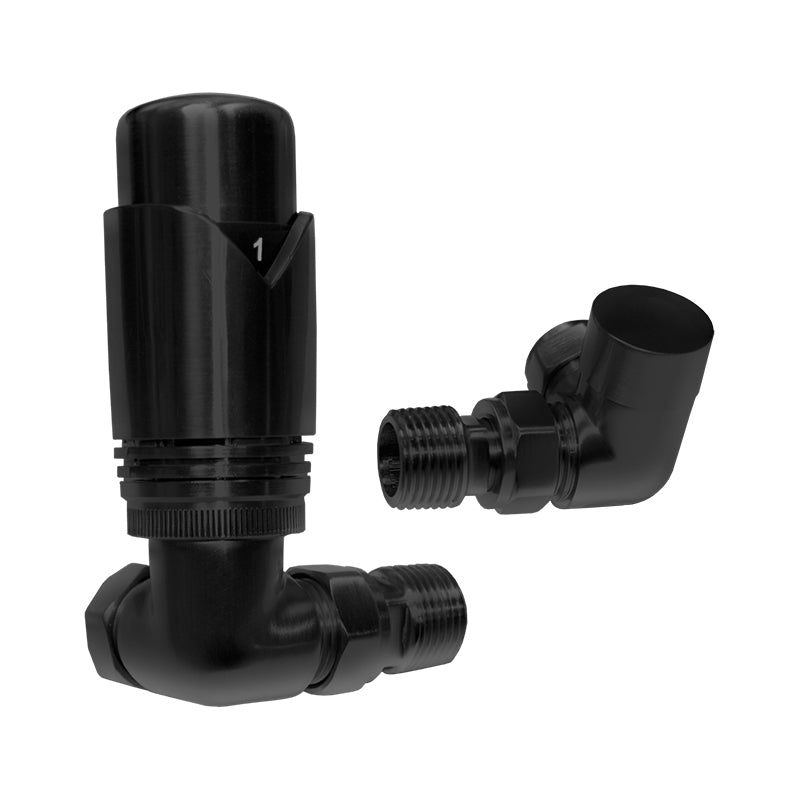 Matt Black Thermostatic Valve Pack - 15mm Corner TRV8 (ULRV-45-2010)