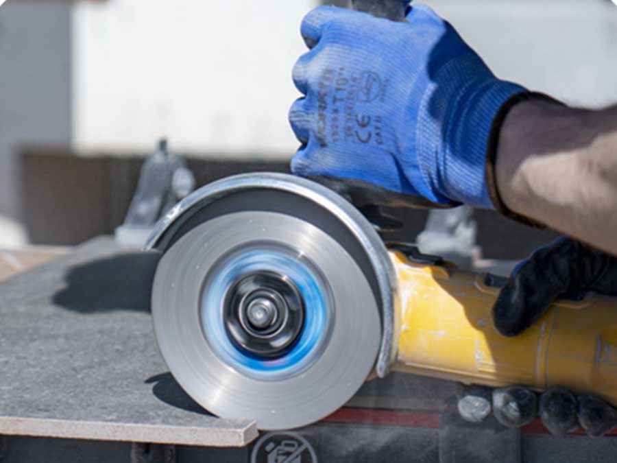 Using the angle grinder with a tile cutting disc