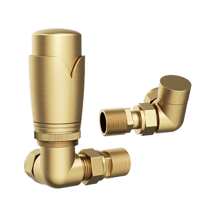 Brushed Brass Thermostatic Valve Pack - 15mm Corner TRV8 (ULRV-45-8210)