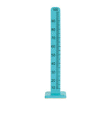 Blue ruler with measurement markings on a white background