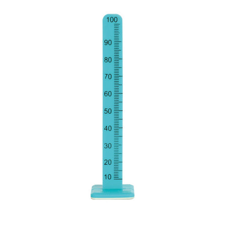 Blue ruler with measurement markings on a white background